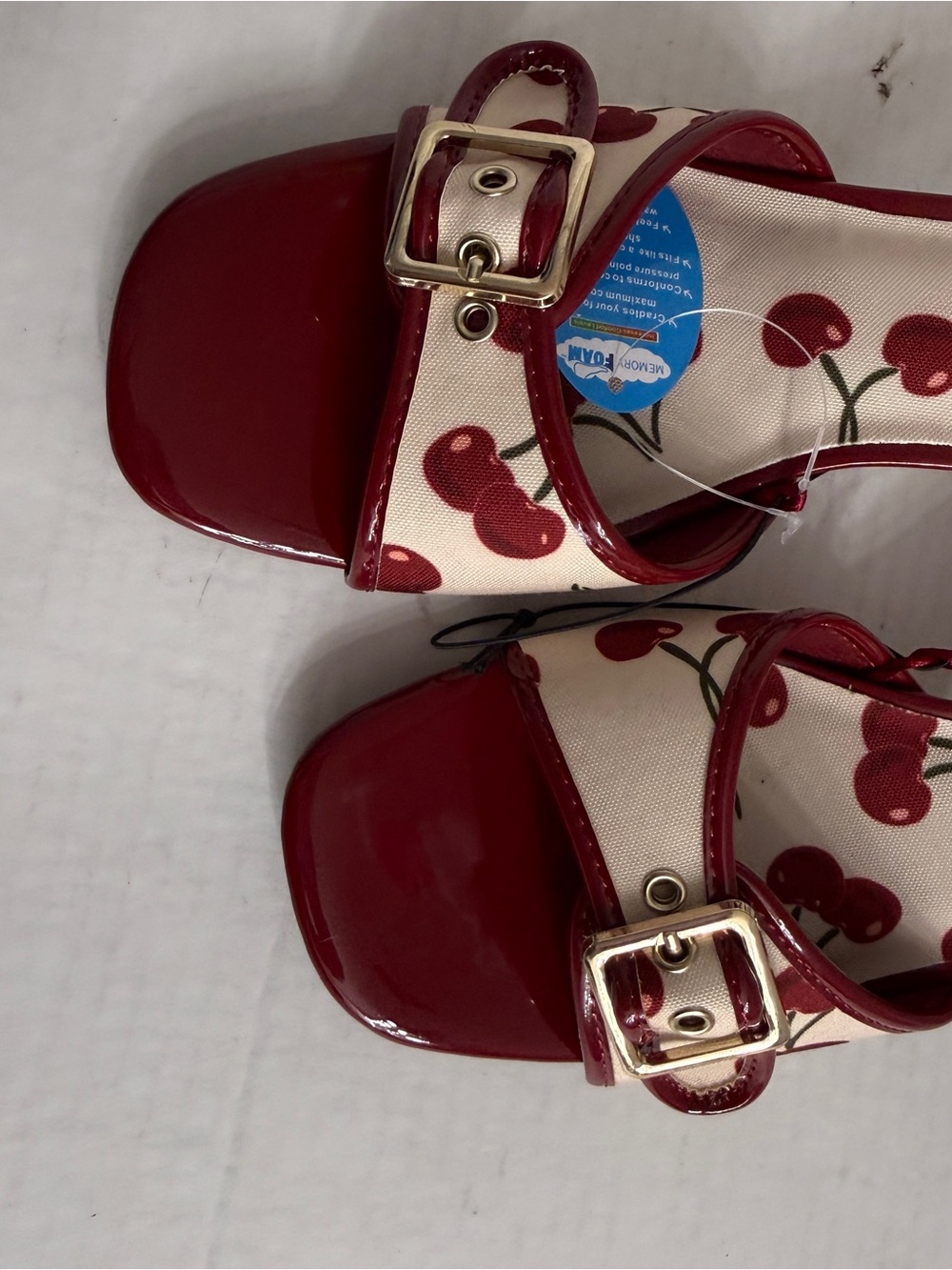 Cherry Print Buckle Kitten Heel Mules Red White - Picture 4 of 5